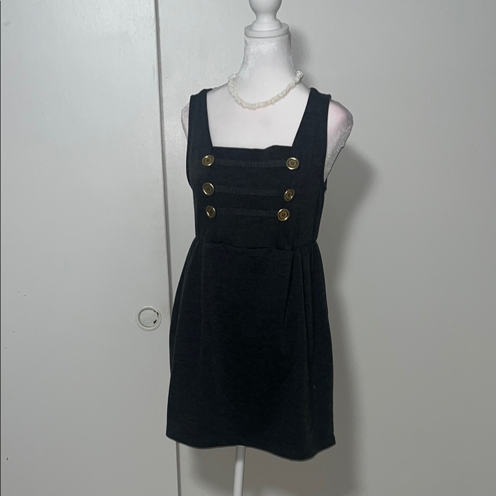 Chic charcoal, gray Dress with Gold Buttons
